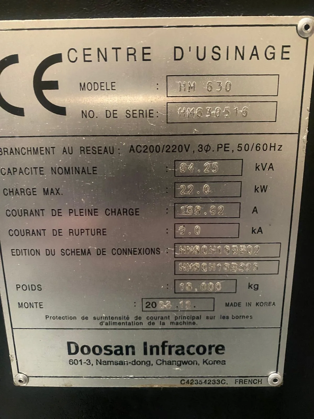 Horizontal Machining Center DOOSAN HM 630 view 3